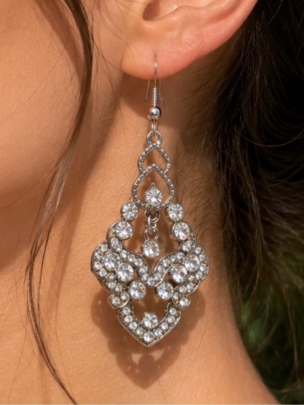 Silver Crystal Drop Chandelier Earrings